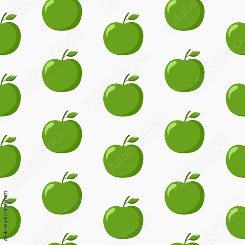 Fruit print. Vector illustration of green apples seamless pattern 