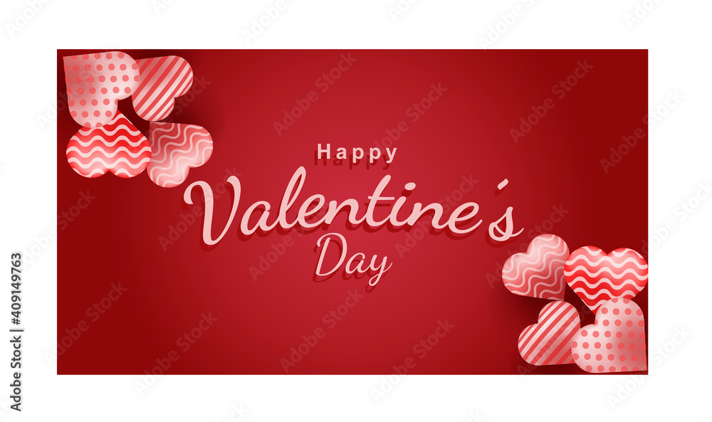 Valentine's Day background with 3d hearts on red. Vector illustration. Cute love banner or greeting card Valentine's Day background with 3d hearts on red. Vector illustration. Cute love banner or greeting card
