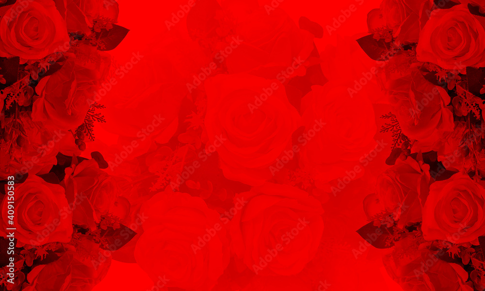 beautiful blur red roses two inside on red background,name card, template, copy space beautiful blur red roses two inside on red background,name card, template, copy space