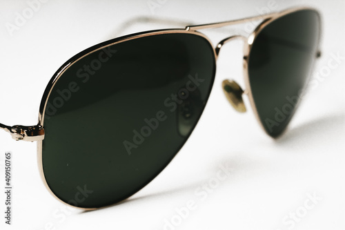 Green sunglasses aviator isolated on white background