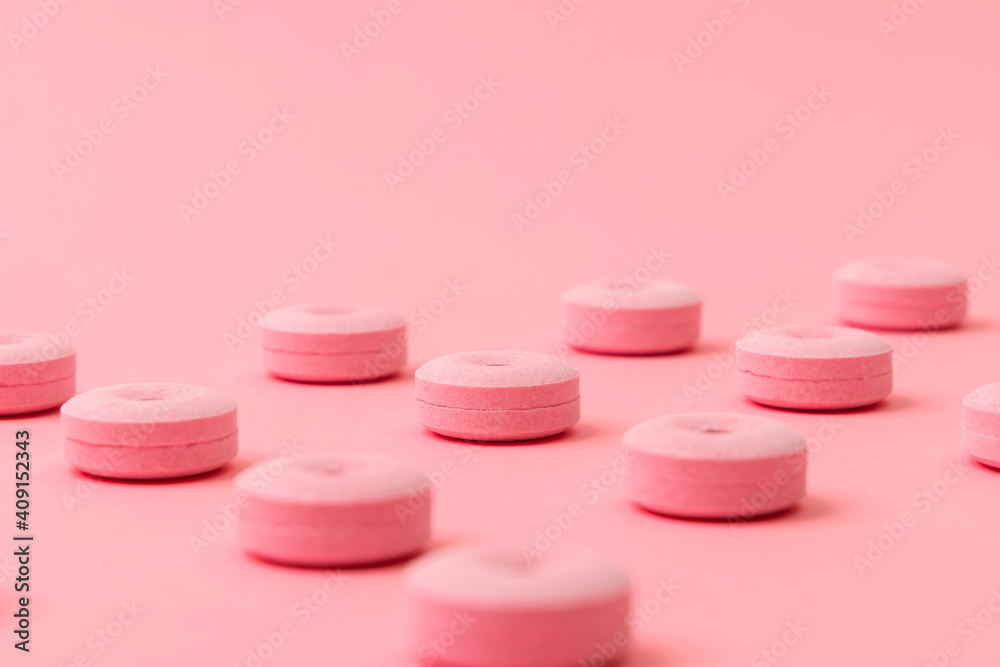 Tablet and pink surface layer. Colorful image. Tablet and pink surface layer. Colorful image.
