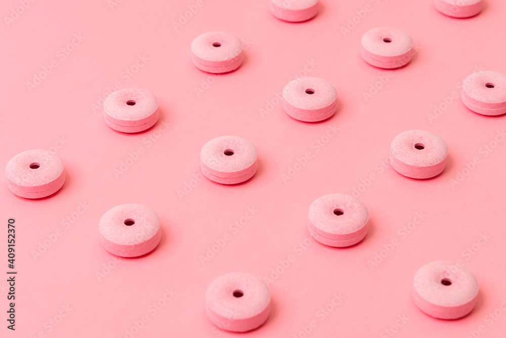 Tablet and pink surface layer. Colorful image. Tablet and pink surface layer. Colorful image.