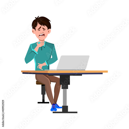 Depressed businessman sitting on chair at a computer desk