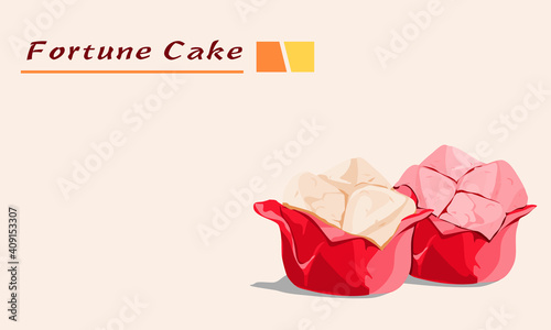 A steamed cake or fa gao or fortune cake on light background with text. Asian food hand drawing vector illustration. photo