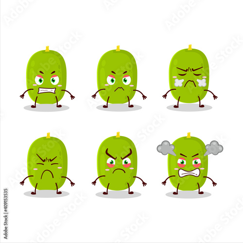 Jackfruit cartoon character with various angry expressions