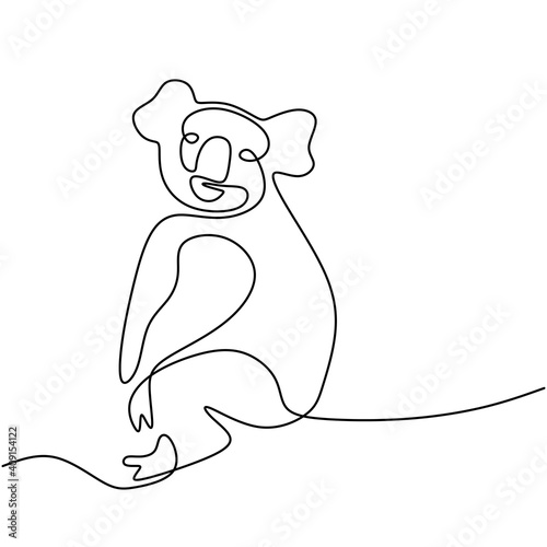 One continuous line drawing of adorable koala. Little bear from Australia mascot concept for conservation park icon. Cute koala animal isolated on white background. Vector illustration