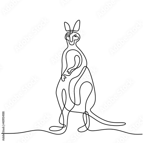 One continuous line drawing of funny standing kangaroo. Australian animal mascot concept for travel tourism campaign icon. Animals rescue conservation park icon. Hand drawn minimalist style
