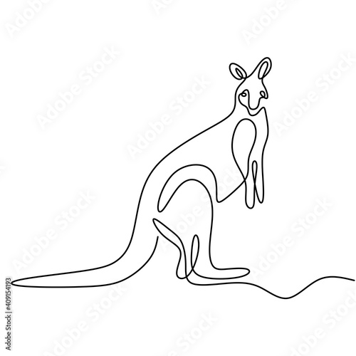 One continuous line drawing of funny standing kangaroo. Australian animal mascot concept for travel tourism campaign icon. Animals rescue conservation park icon. Hand drawn minimalist style