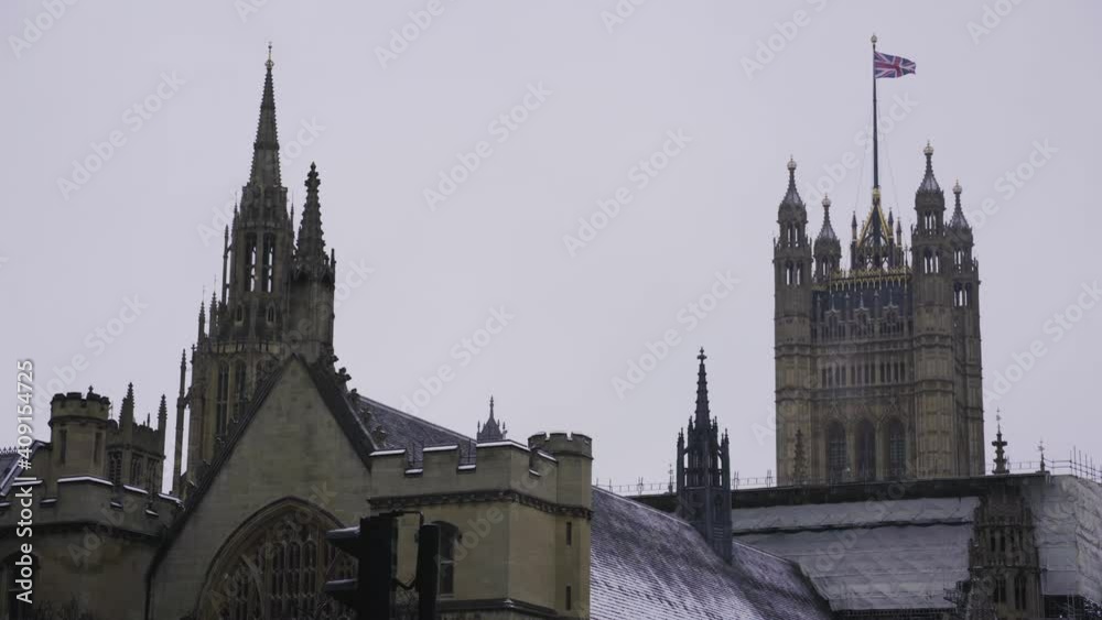 Victoria Tower of the British Parliament in a snowy day Victoria Tower of the British Parliament in a snowy day
