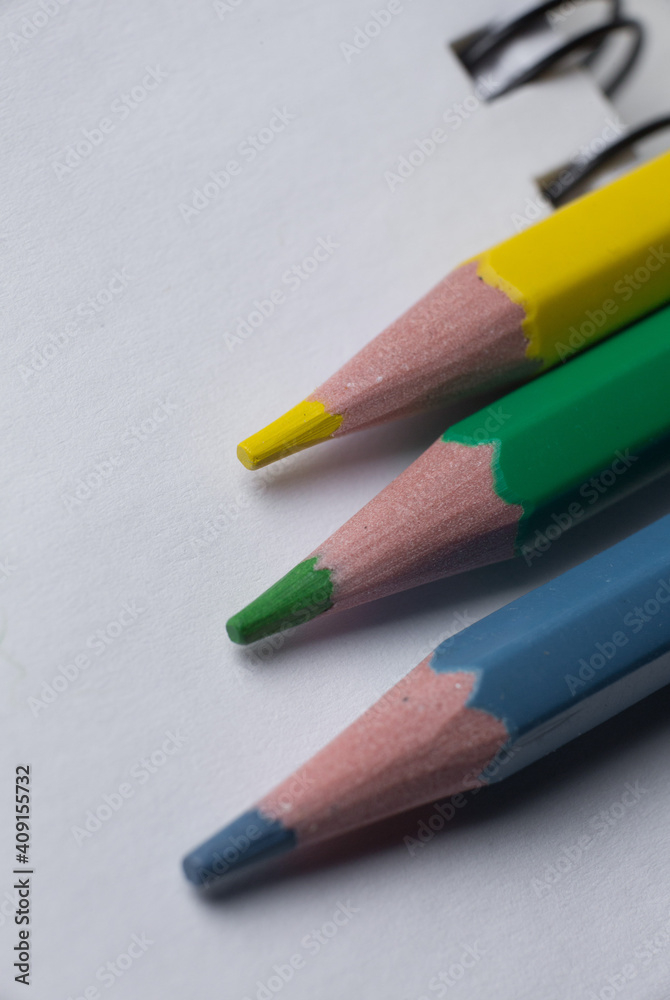 Colored pencils on paper close-up Colored pencils on paper close-up