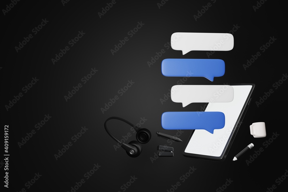 Chat box on screen monitor, Conversation concept.3D render Chat box on screen monitor, Conversation concept.3D render