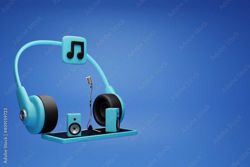 Naklejka premium Application Music on smartphone concept. 3d render.