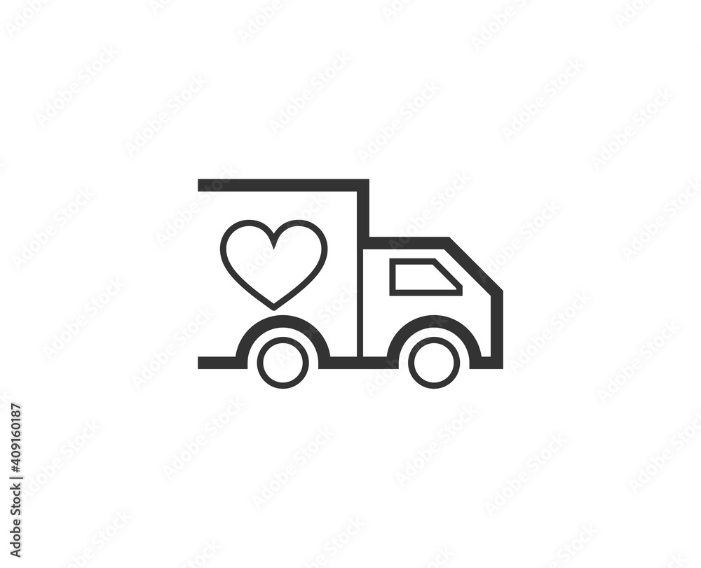 Truck icon. Medical black line sign. Premium quality graphic design pictogram. Outline symbol icon for web design, website and mobile app on white background. Monochrome icon of cancer. 