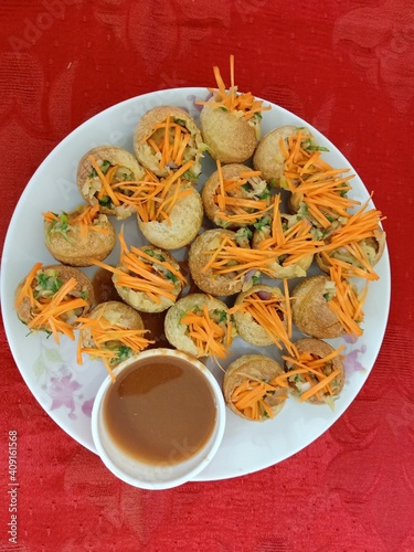 Fuchka arranged on a plate. Fuchka for a light breakfast in the afternoon. Asian homemade food. photo