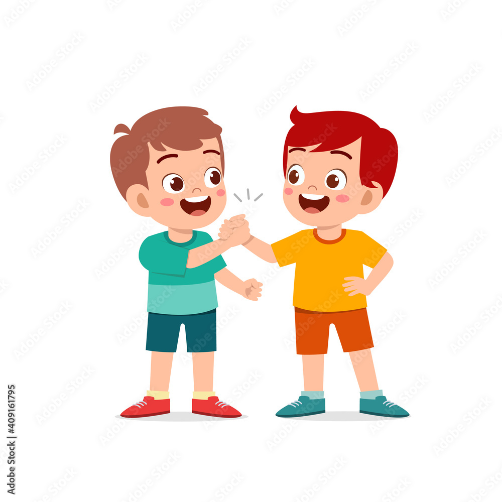 cute little kid boy holding hand with his friend cute little kid boy holding hand with his friend