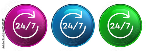 24/7 rotate arrow icon magic glass design round button set illustration