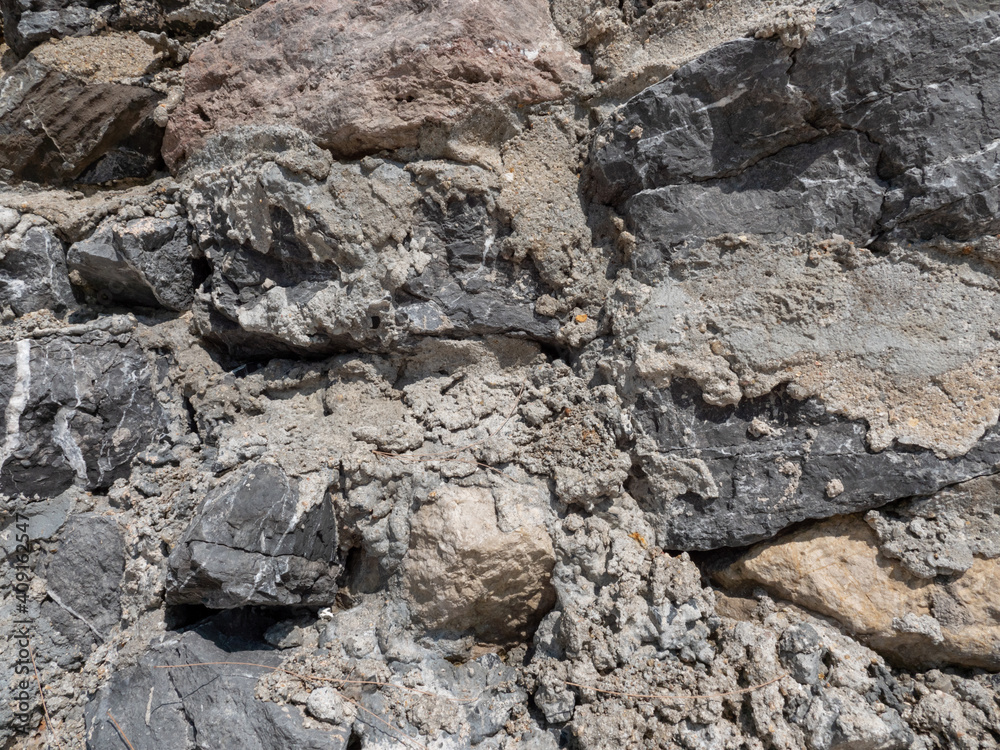 Rock with concrete , stone wall texture background