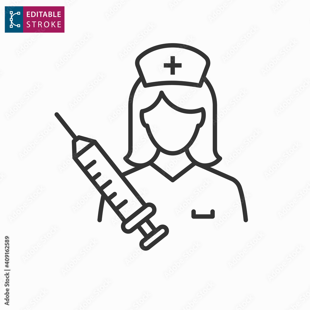 Nurse line icon on white background. Editable stroke. Nurse line icon on white background. Editable stroke.