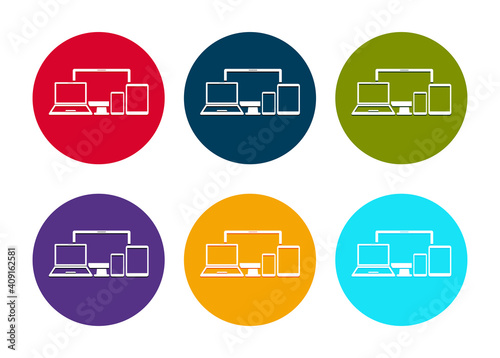 Digital smart devices icon modern flat round button set illustration