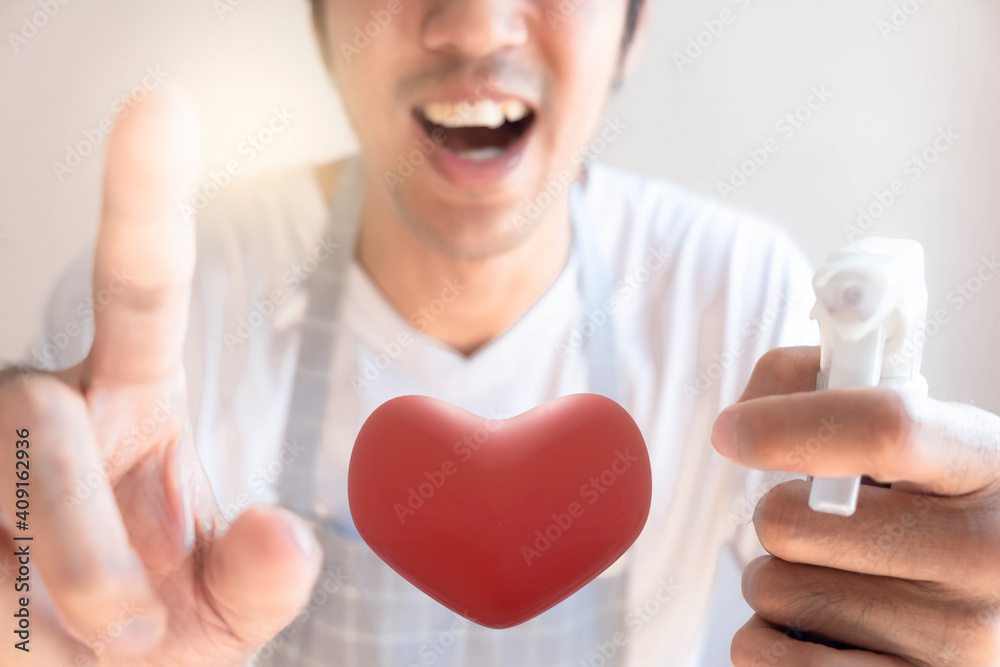 Man hand hold heart love valentine enjoyment to enjoyment communication dating online service for couple new normol during coronavirus covid-19. from application Man hand hold heart love valentine enjoyment to enjoyment communication dating online service for couple new normol during coronavirus covid-19. from application