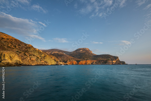 View of the coast and Agkali beach, Folegandros Island, Greece. photo