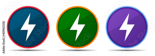 Electric bolt icon silky smart flat round buton set illustration