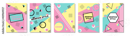 Set of Memphis Style Covers. Flat Vector Illustrations for Background, Brochures, Posters and Banners.