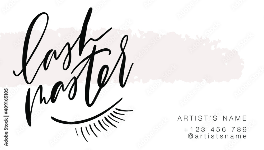 Lash master modern business card template with abstract paint stroke.