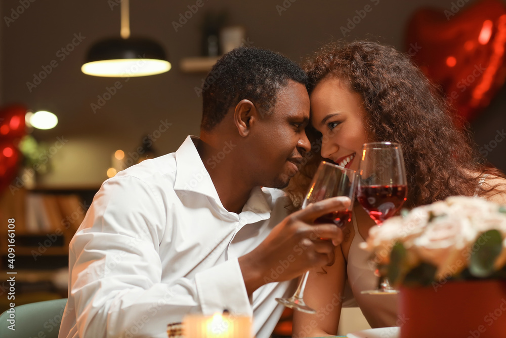 African-American couple celebrating Valentine's Day at home