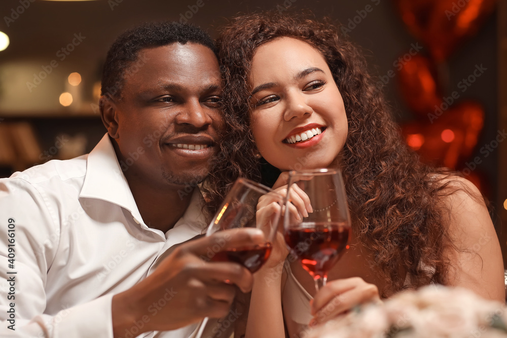 African-American couple celebrating Valentine's Day at home