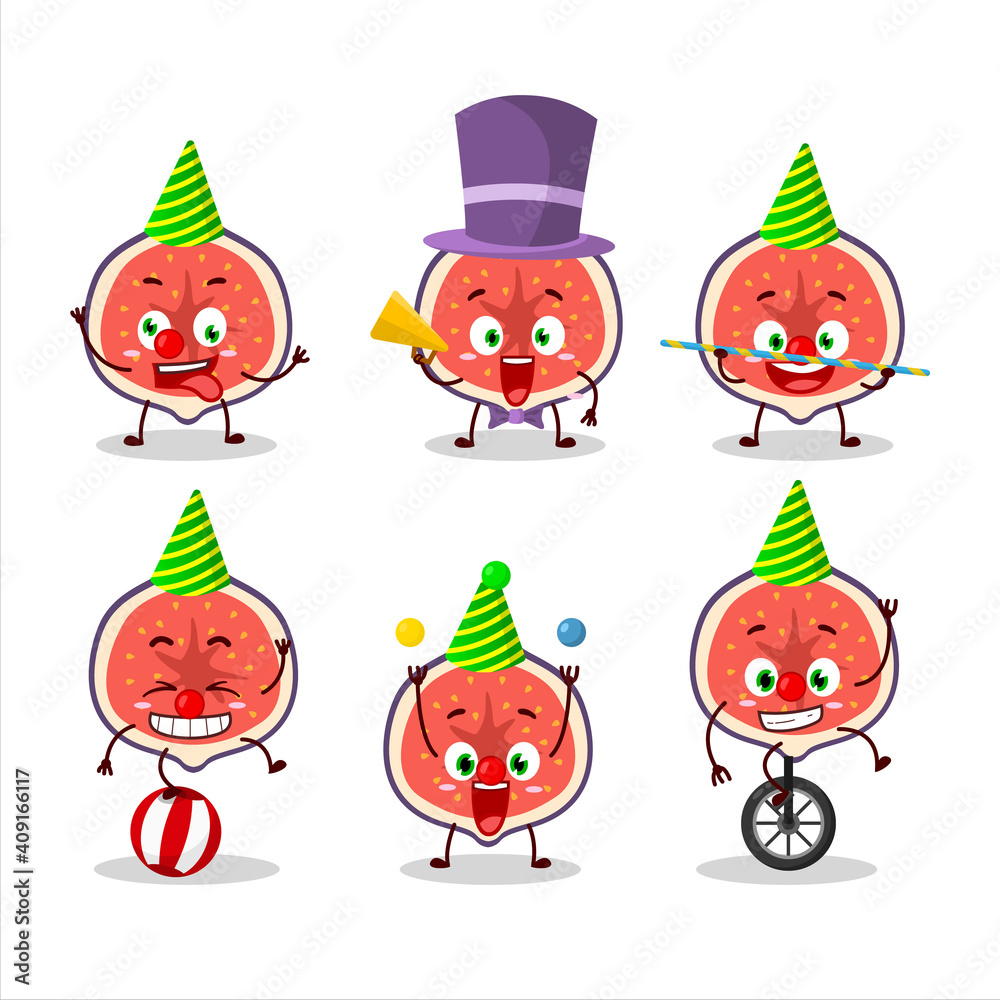 Cartoon character of slice of fig with various circus shows Cartoon character of slice of fig with various circus shows