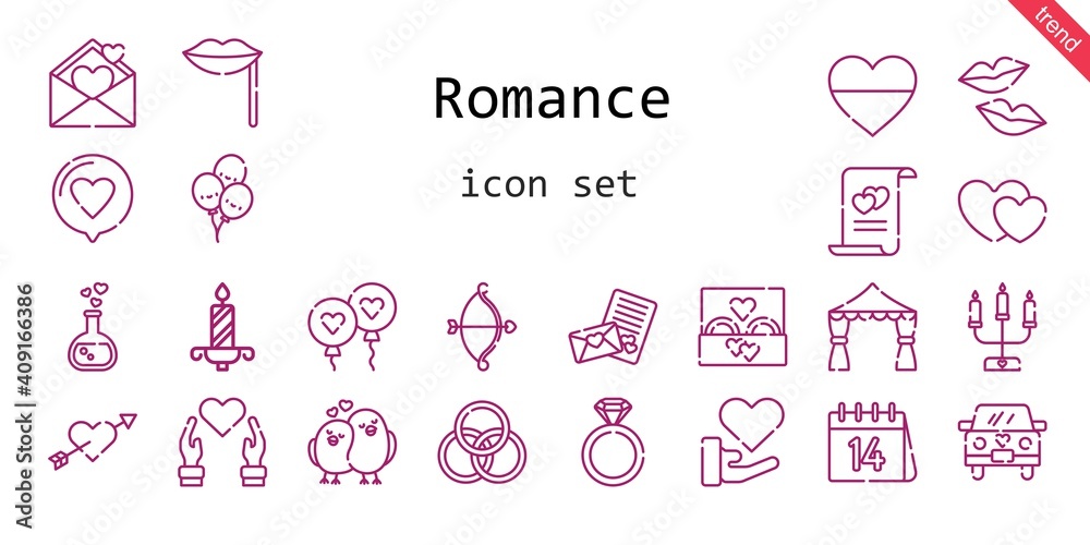 romance icon set. line icon style. romance related icons such as love, wedding ring, balloon, engagement ring, balloons, kiss, heart, love potion, wedding car, cupid, lips romance icon set. line icon style. romance related icons such as love, wedding ring, balloon, engagement ring, balloons, kiss, heart, love potion, wedding car, cupid, lips