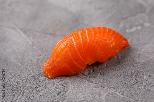 Appetizing fresh sushi with salmon. Sushi menu. Japanese food. Close-up.