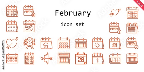 february icon set. line icon style. february related icons such as calendar  cupid 