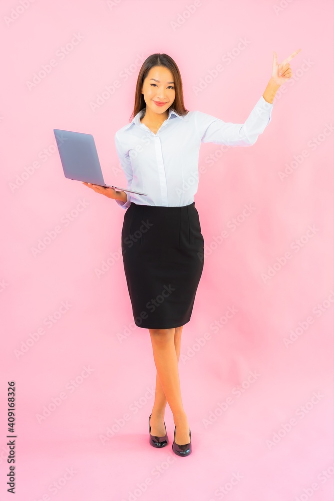 Portrait beautiful young asian woman with computer laptop Portrait beautiful young asian woman with computer laptop