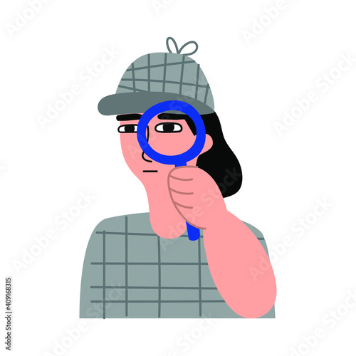 Woman detective. Hand drawn illustration on white background.