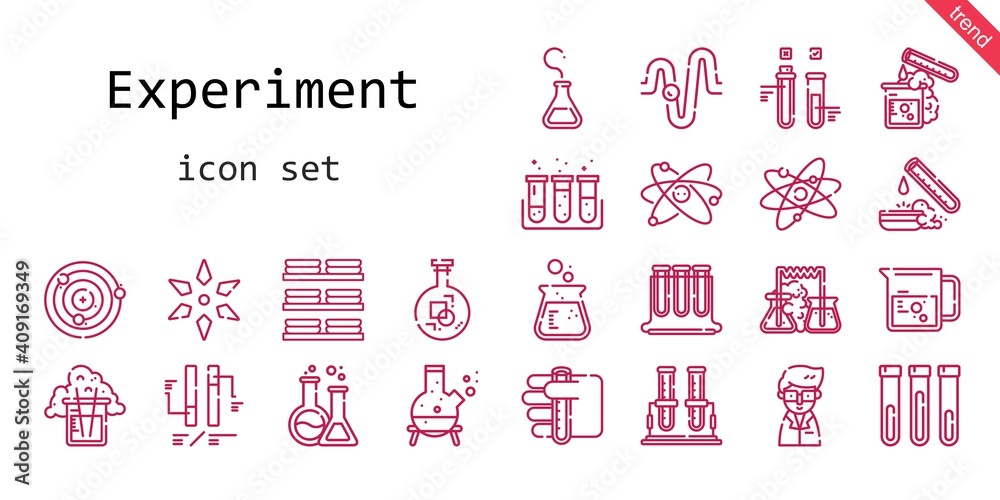 Fototapeta premium experiment icon set. line icon style. experiment related icons such as test tube, test tubes, scientist, physics, science, ph, dishes, flask, atom, beaker, atoms,
