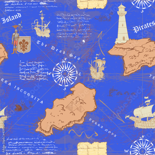 vector image of an old sea map in the style of medieval engravings	