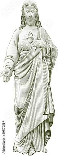 
vector image of jesus christ in the style of classical graphics engraving