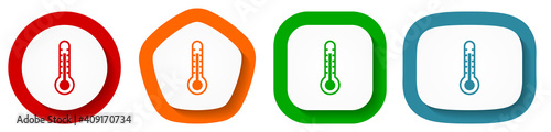 Thermometer vector icon set, flat design buttons on white background for webdesign and mobile applications