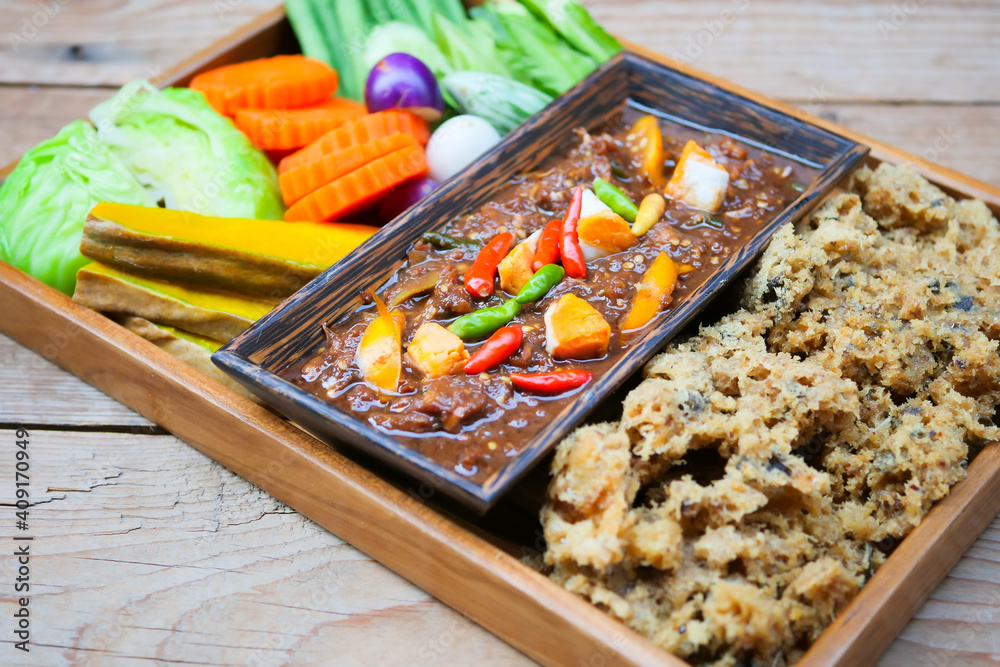 Φωτογραφία Thai food name Naam Phrik Lohng Reuua (Boat Embarking Chili Relish) is relish of