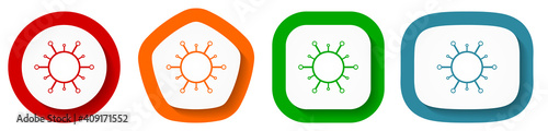 Virus, coronavirus, covid-19, infection vector icon set, flat design buttons on white background for webdesign and mobile applications