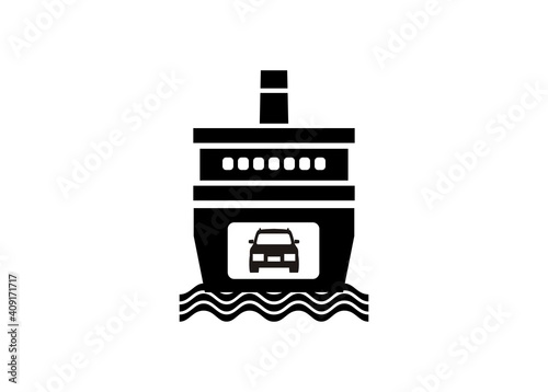 Ferry boat. Simple illustration in black and white