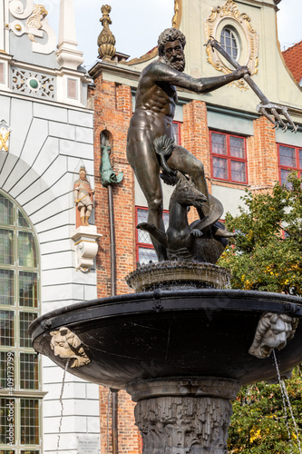  Neptune Fountain at Long Market Street in Gdansk. Poland