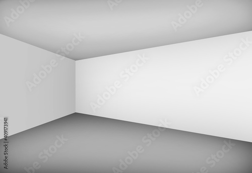3D render backdrop of an empty white room with dark gray floor and walls in an angle