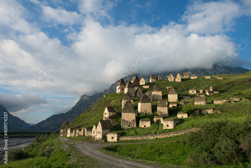 City of the dead. Ancient Alan cemetery. A cultural and historical monument of the 14-16th centuries in North Ossetia - Alanya. It comprises 99 different tombs and crypts. photo