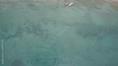 Drone video. Summer. Lake. The mountains. Sandy bay