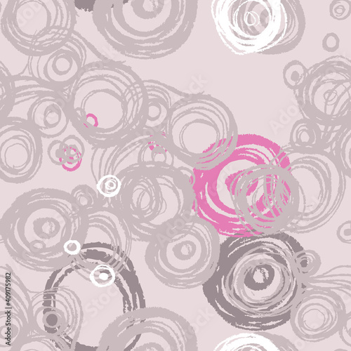 Seamless pattern of abstract circles by hand.Brush stroke in vector.