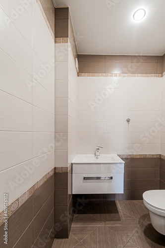Russia  Moscow- April 22  2020  interior room apartment modern bright cozy atmosphere. general cleaning  home decoration  preparation of house for sale. modern bathroom  sink  decor elements  toilet