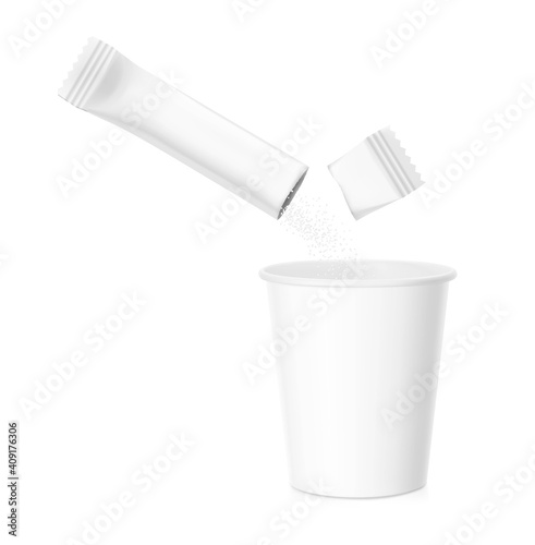 Stick package with coffee cup. Vector illustration. Best solution for presentation your brand, design, promo and etc. EPS10.